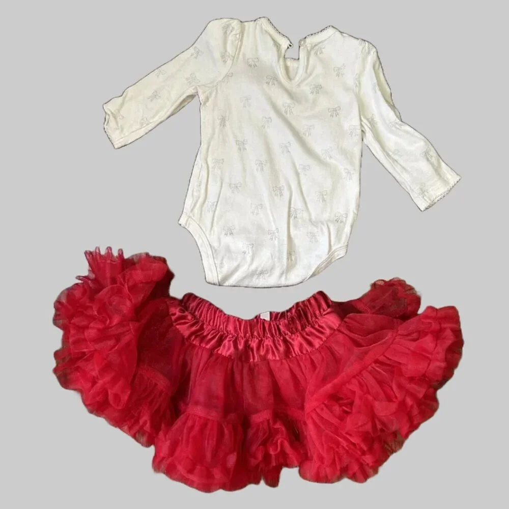 NWT Cherokee Baby Girl Red Tutu 2 Piece Outfit Size 0-3 Months Holiday Photo Set